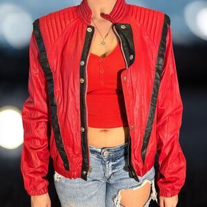VTG 80s Michael Jackson Thriller Leather Jacket Discovery Red Black korea